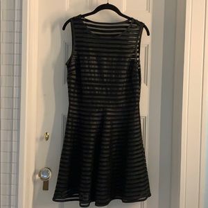 PARKER black leather striped dress